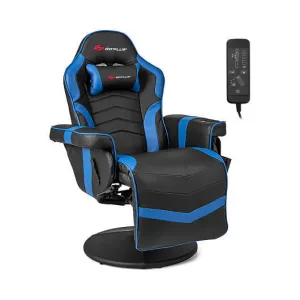 Massage Video Gaming Recliner Chair with Adjustable Height-Blue - Color: Blue