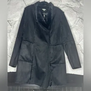 Max Studio | Women’s Black Knee Length Faux Fur Suede Jacket, Size L, NWT