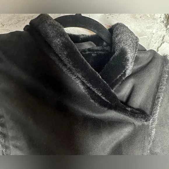 Max Studio | Women’s Black Knee Length Faux Fur Suede Jacket, Size L, NWT