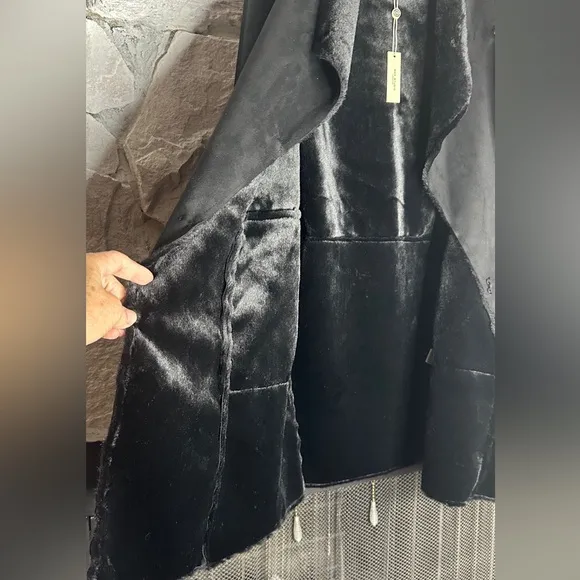 Max Studio | Women’s Black Knee Length Faux Fur Suede Jacket, Size L, NWT