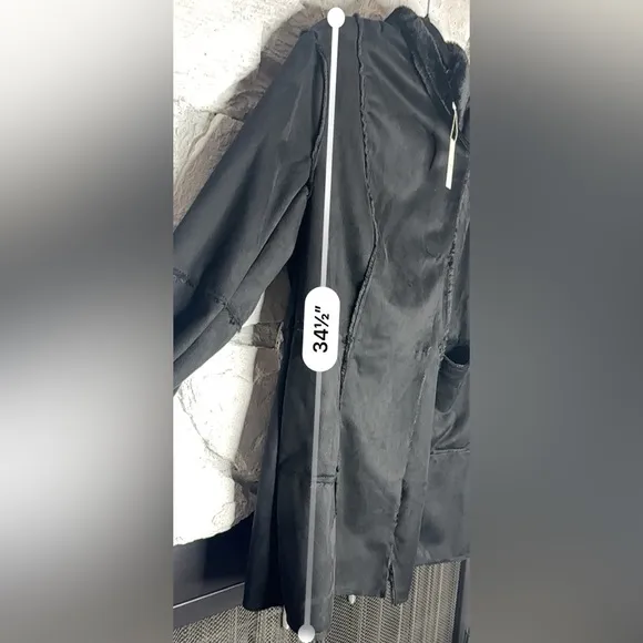Max Studio | Women’s Black Knee Length Faux Fur Suede Jacket, Size L, NWT
