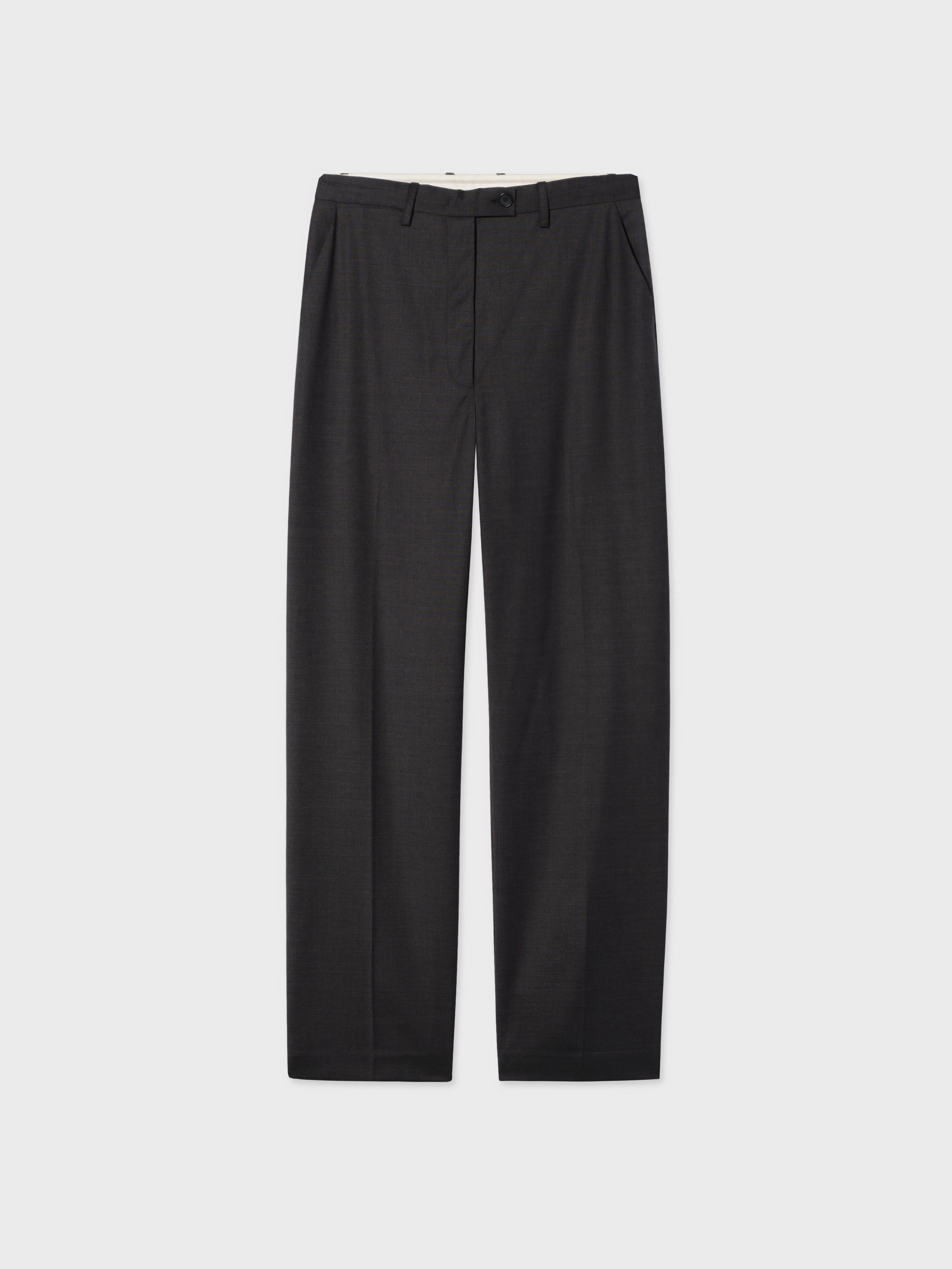 Menswear Drop Waist Pant in Merino Wool - Grey Melange
