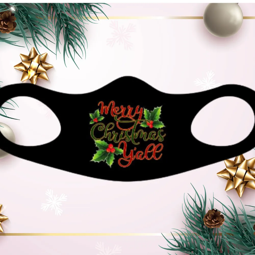 Merry Christmas Y'All Fitted Face Mask And Covering