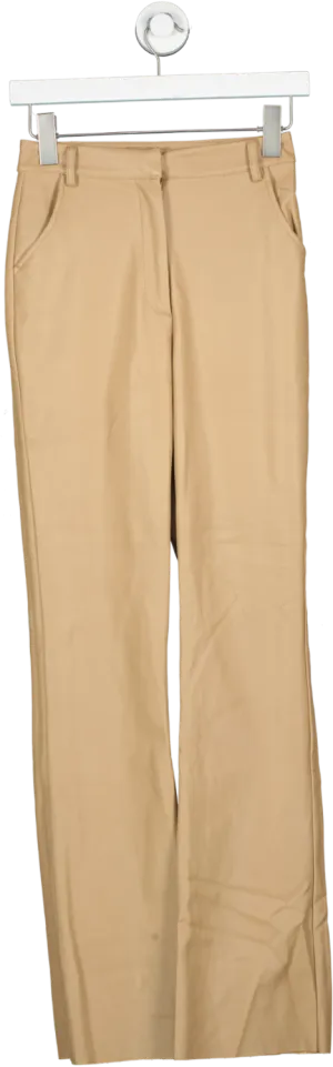 Meshki Beige Tyra Straight Leg Faux Leather Pants In Tan UK XS
