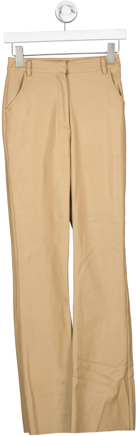 Meshki Beige Tyra Straight Leg Faux Leather Pants In Tan UK XS