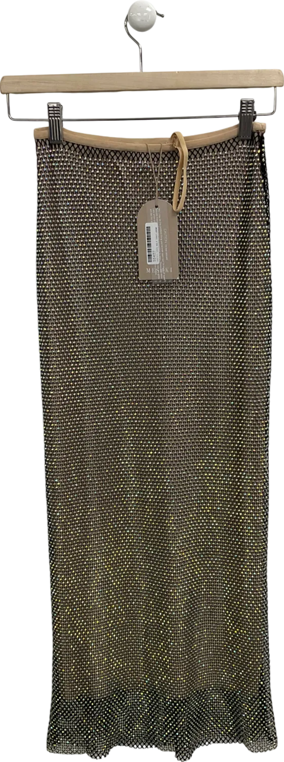 Meshki Metallic Rayne Mesh Diamante Midi Skirt UK XS