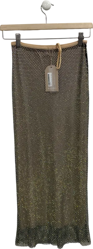 Meshki Metallic Rayne Mesh Diamante Midi Skirt UK XS