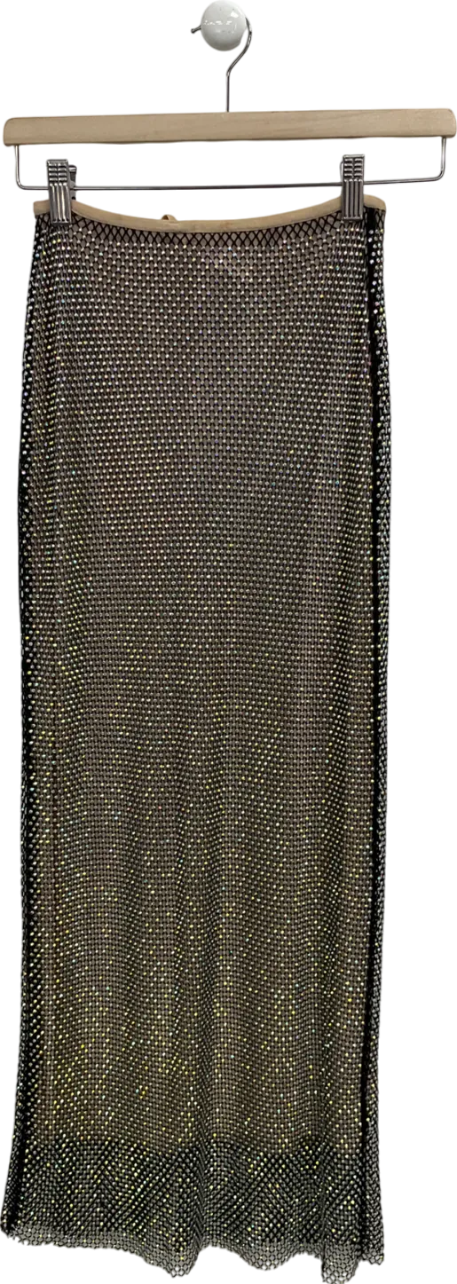 Meshki Metallic Rayne Mesh Diamante Midi Skirt UK XS