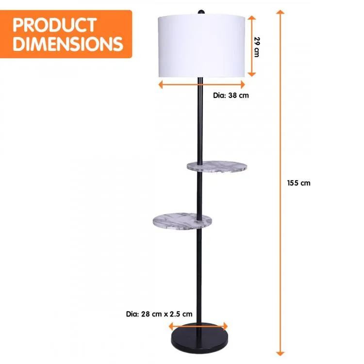 METAL FLOOR LAMP SHADE BLACK POST IN MARBLE FINISH SHELVES