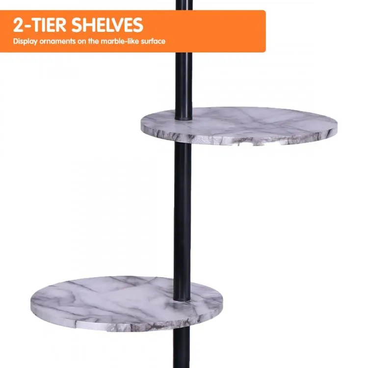 METAL FLOOR LAMP SHADE BLACK POST IN MARBLE FINISH SHELVES