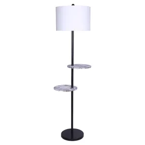 METAL FLOOR LAMP SHADE BLACK POST IN MARBLE FINISH SHELVES