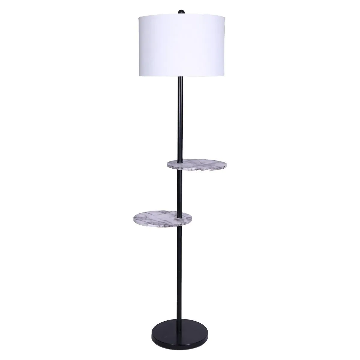 METAL FLOOR LAMP SHADE BLACK POST IN MARBLE FINISH SHELVES