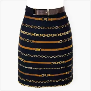 Michael by Michael Kors Black Brown Gold Belted Chain Bridle Equestrian Skirt 8