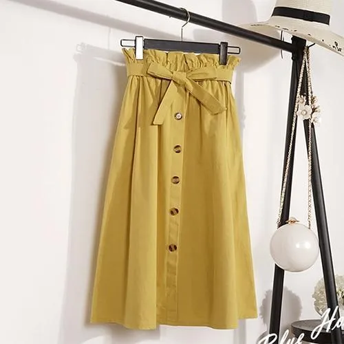 Midi Knee Length Button-Up Skirt