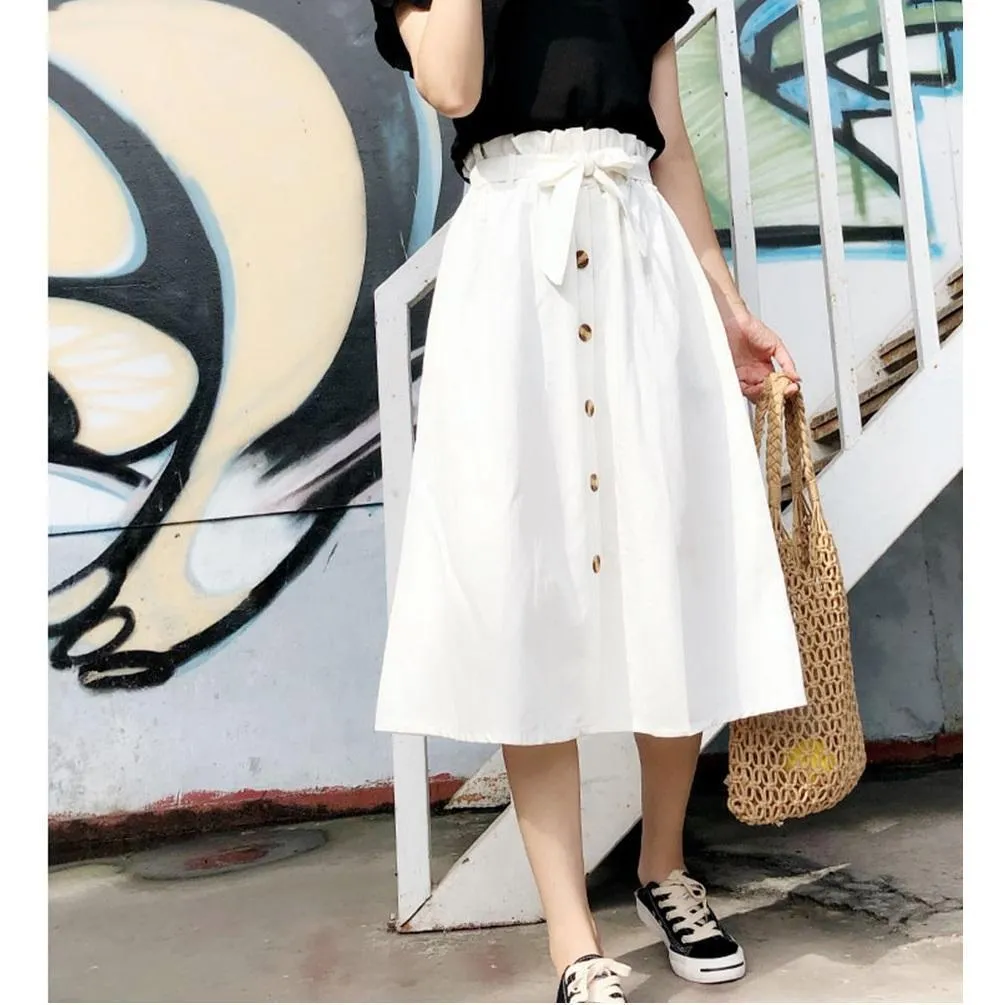 Midi Knee Length Button-Up Skirt
