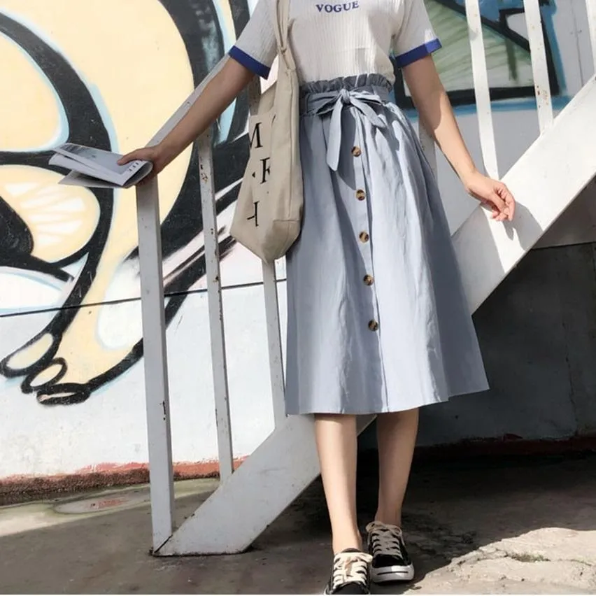Midi Knee Length Button-Up Skirt
