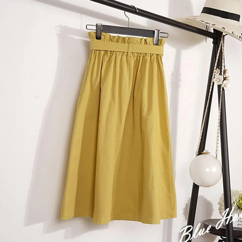 Midi Knee Length Button-Up Skirt