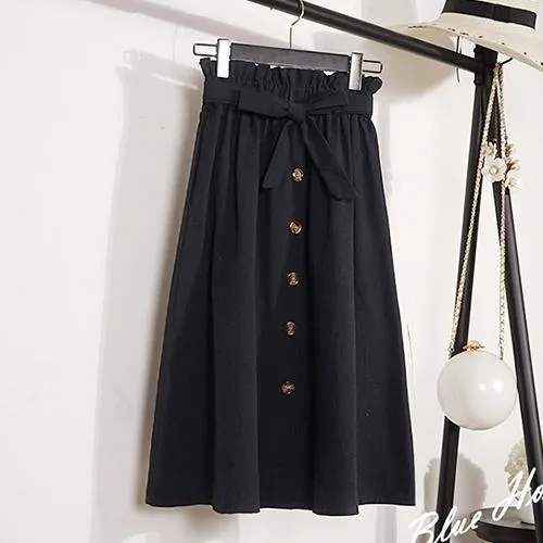Midi Knee Length Button-Up Skirt
