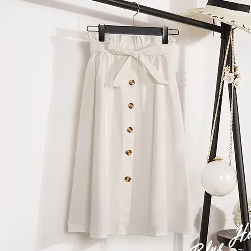 Midi Knee Length Button-Up Skirt