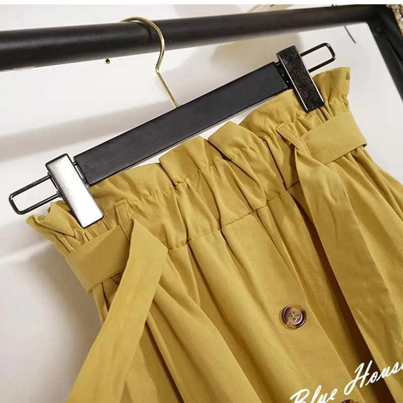 Midi Knee Length Button-Up Skirt
