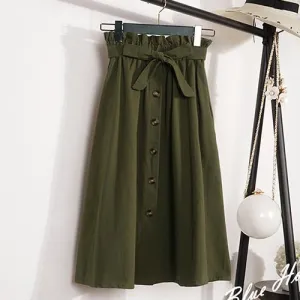 Midi Knee Length Button-Up Skirt