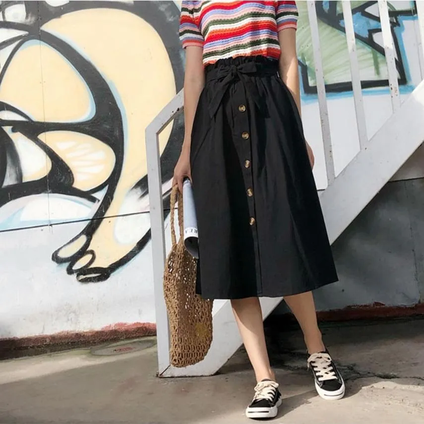 Midi Knee Length Button-Up Skirt
