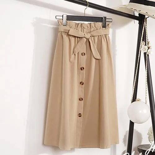 Midi Knee Length Button-Up Skirt