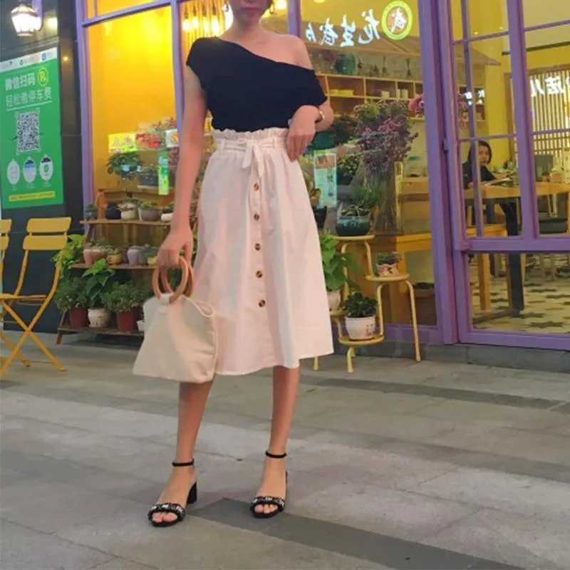 Midi Knee Length Button-Up Skirt