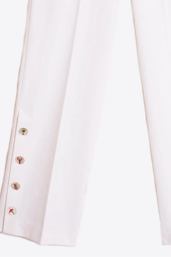 MIKAELA BUTTONED HEM WHITE TROUSERS