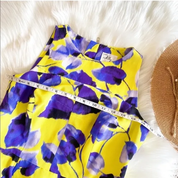 Milly of New York Peplum Sheath Mini Dress Floral Flowers Lemon Yellow Blue