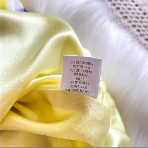 Milly of New York Peplum Sheath Mini Dress Floral Flowers Lemon Yellow Blue