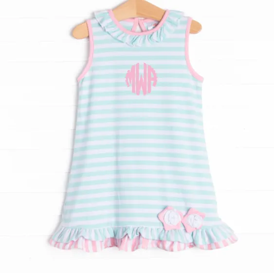 Mint to Be A Wildflower Applique Dress, Mint Stripe