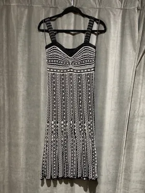 MISSONI Black and White Print Spaghetti Strap Knit Body Con Midi Dress