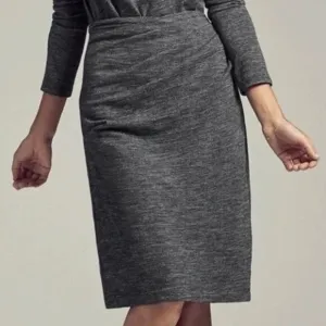 MM LaFleur The Soho Gray Ruched Wool Midi Pencil Skirt Houndstooth Work Large