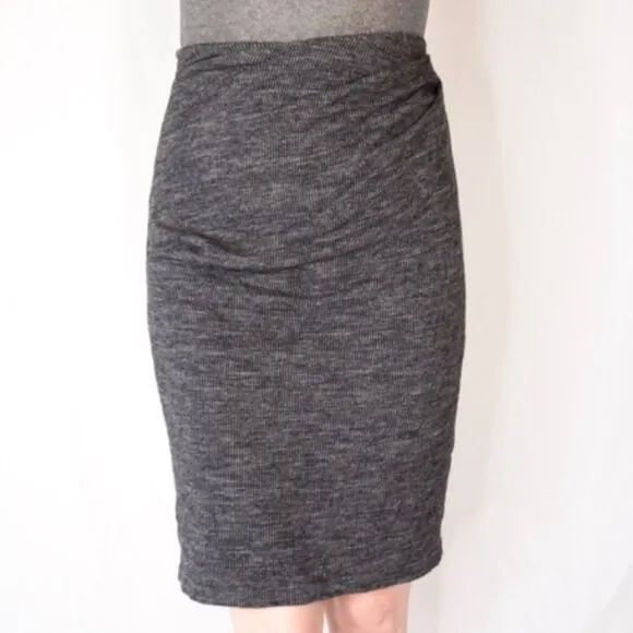 MM LaFleur The Soho Gray Ruched Wool Midi Pencil Skirt Houndstooth Work Large