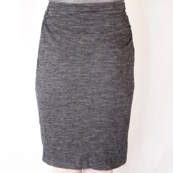 MM LaFleur The Soho Gray Ruched Wool Midi Pencil Skirt Houndstooth Work Large