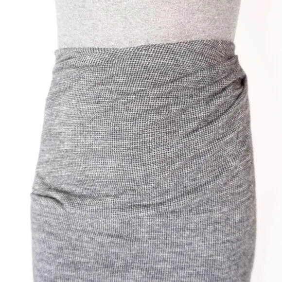 MM LaFleur The Soho Gray Ruched Wool Midi Pencil Skirt Houndstooth Work Large