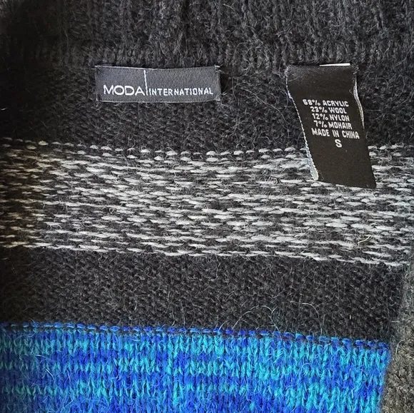 Moda International Cardigan Sweater with Waist Tie - Black, Blue &amp; Gray - Small