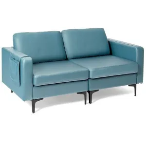 Modern Loveseat Sofa Couch with Side Storage Pocket and Sponged Padded Seat Cush