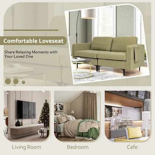 Modern Loveseat Sofa Couch with Side Storage Pocket and Sponged Padded Seat Cush