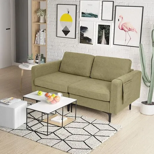 Modern Loveseat Sofa Couch with Side Storage Pocket and Sponged Padded Seat Cush