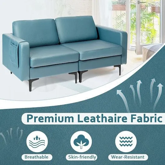 Modern Loveseat Sofa Couch with Side Storage Pocket and Sponged Padded Seat Cush
