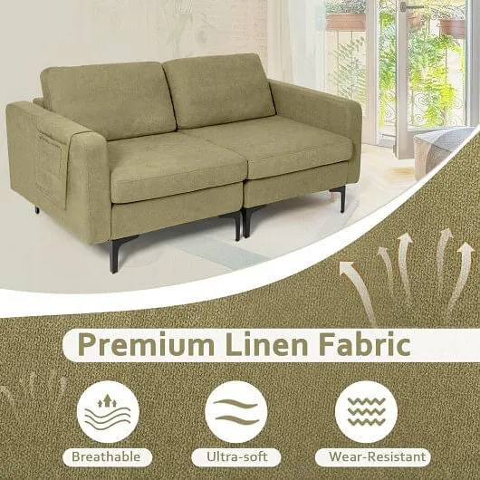 Modern Loveseat Sofa Couch with Side Storage Pocket and Sponged Padded Seat Cush
