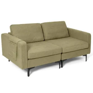 Modern Loveseat Sofa Couch with Side Storage Pocket and Sponged Padded Seat Cush