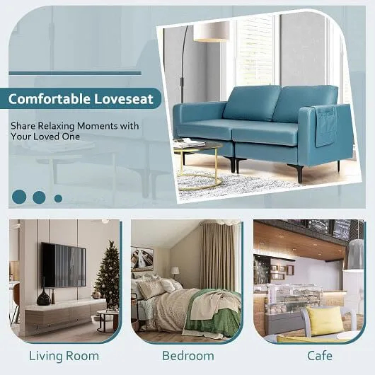 Modern Loveseat Sofa Couch with Side Storage Pocket and Sponged Padded Seat Cush