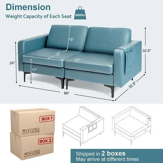Modern Loveseat Sofa Couch with Side Storage Pocket and Sponged Padded Seat Cush