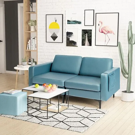 Modern Loveseat Sofa Couch with Side Storage Pocket and Sponged Padded Seat Cush