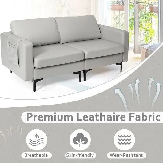 Modern Loveseat Sofa Couch with Side Storage Pocket-Light Gray - Color: Light Gr