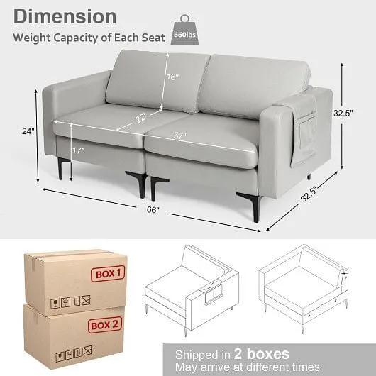 Modern Loveseat Sofa Couch with Side Storage Pocket-Light Gray - Color: Light Gr