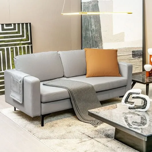 Modern Loveseat Sofa Couch with Side Storage Pocket-Light Gray - Color: Light Gr